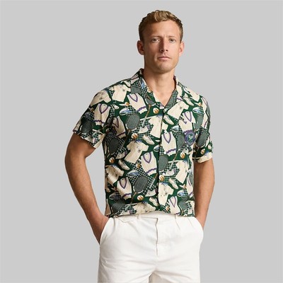 Polo Ralph Lauren Wimbledon Classic Fit Print Camp Shirt M NEW