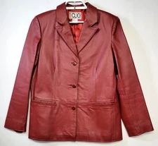 Clio Leather Jacket Womens Small Red Blazer 3 Button Notch Collar Lined Vintage