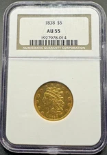 1838 $5 GOLD CLASSIC HEAD HALF EAGLE NGC AU55 12XEDB25
