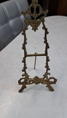 Vintage Solid Brass Unbranded Display Easel Stand Holder   Ornate  10''H