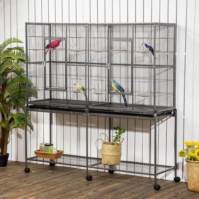 Rolling Bird Cage w/ Detachable stand Storage Shelf  Wood Perch Food Cup