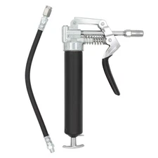 Heavy Duty Mini Grease Gun Lubricant W/ 4" Pipe & 12" Flexible Hose Steel Barrel