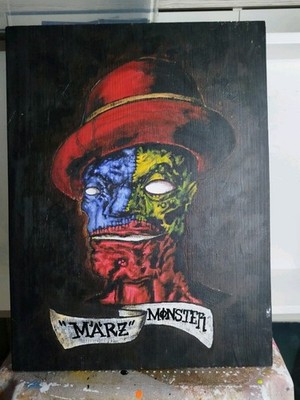 2 Seitig Gemaltes Gemälde Auf Brett Eduard März Unikat Graffiti Kunst
