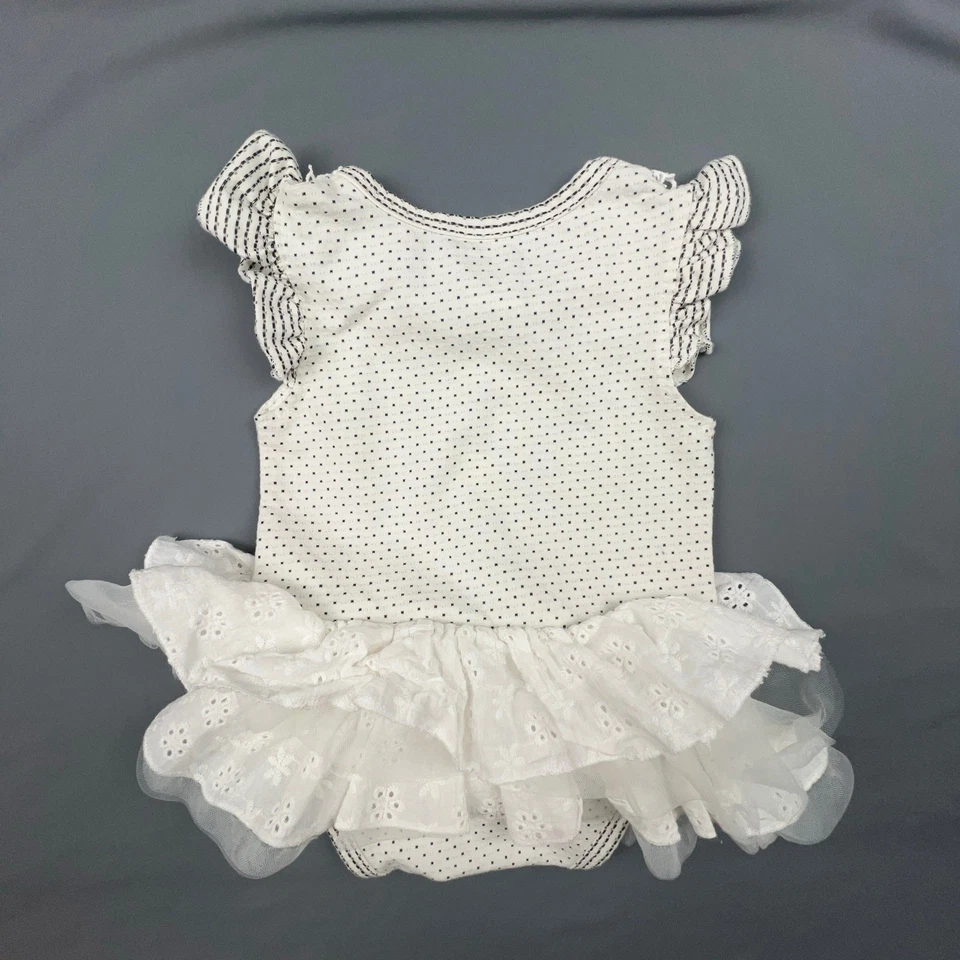 Baby Ganz Tutu Diaper Cover 0-6M Polka Dot Bodysuit Ruffle Skirt White Cute - Image 2 of 4