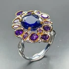 Jewelry gem Blue Sapphire Ring 925 Sterling Silver Size 7.5 /R473602