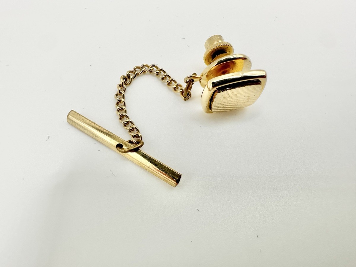 タイトベリコン 無線 Vintage Pierre Cardin Gold Tone Tie Tack Pin with Guard Chain & T
