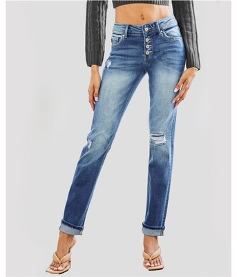KANCAN ESSENTIALS Womens Mid Rise Eternity Tapered Skinny Jeans, Blue, 29 / 30L