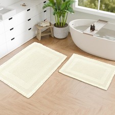 Set of 2 Waffle Bath Mat, Super Absorbent Non Slip Bathroom Boho Rug with Tas...