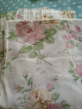 53 X 43 Inch Floral Pretty Cotton Pink & Cream Pencil Pleat Curtains X 4
