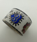 Siam Sterling Silver White Enamel Cigar Band Ring 4.5 White Floral Red Blue Vtg — photo 1