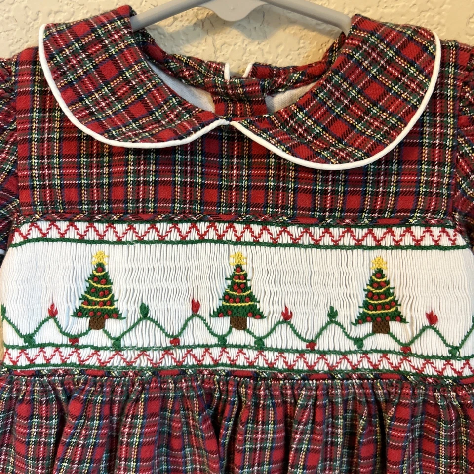 Vestido ajustado a cuadros rojo y verde árbol de Navidad STRASBURG talla 12M Foto 3 de 4