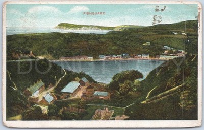 Fishguard Pembrokeshire Hafen Boote Vintage Postkarte Wales Großbritannien