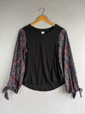 Anthropologie Akemi Kin Top Womens XS Black Paisley Balloon Sleeve Artsy Boho
