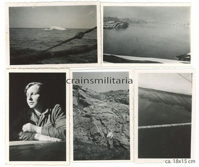 9x Genuine Photo Submarine U-212 Sailors in Norway Arctic Sea Ship Fjord Port