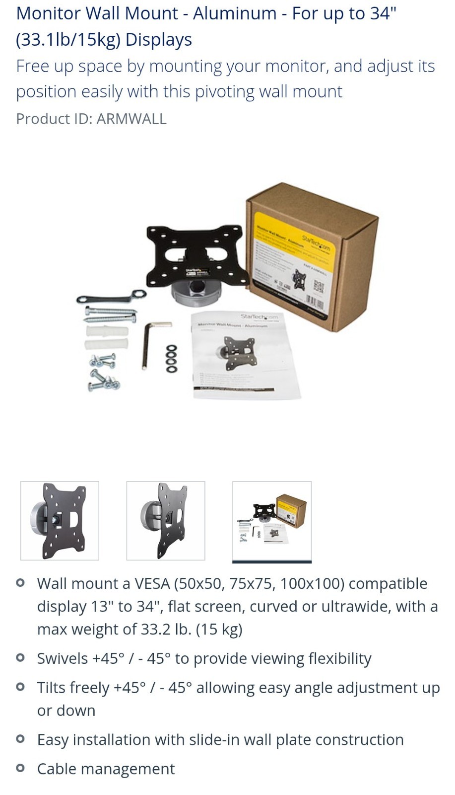 New PIVOTING MONITOR WALL MOUNT (13-34" Screens)