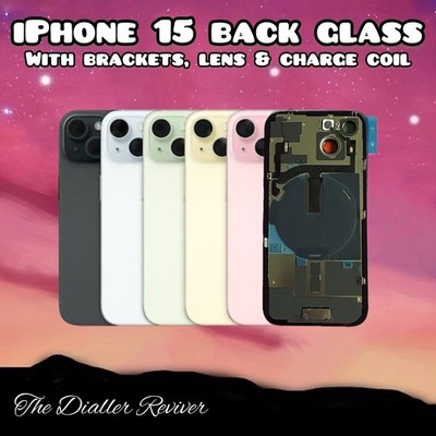 iPhone 15 - Rückseite Backglas Ersatz mit Kameralinse, Halterungen & NFC Spule
