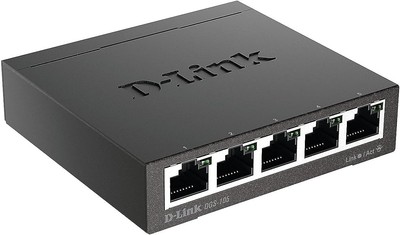 D-Link Ethernet Switch, 5 Port Gigabit Unmanaged Metal Desktop Plug and Black 