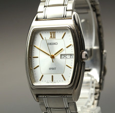 Vintage 1997[N MINT] Seiko Spirit 7N33-5A50 Silver Roman Tank Qz Men Watch JAPAN