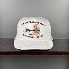 Vintage Mesh Trucker The Way to a mans heart is through his fly Snapback White