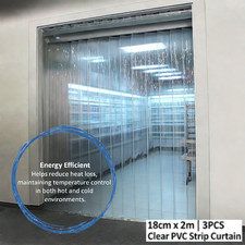 3PC PVC Strip Curtain Door 18cm x 2m Clear Transparent Flexible Plastic