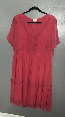 Sundance Monaco Meet Up Dress Pinkish-red features romantic ruffles Size XL 