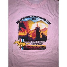 Vintage 1991 Mustang Roundup T Shirt Pink XL Hanes Beefy USA Made Single Stitch