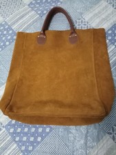 Vintage Brookstone Brown Suede Tote Bag Leather Handles Made in USA Boho Western