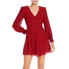 ALICE + OLIVIA Polly Leopard Dress Womens 2 Red Black Leopard Long Sleeve Mini