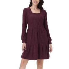 Frye Womens Sweater Dress NWT, Knee Length, Ribbed, S Tiered Skirt, Dark Red