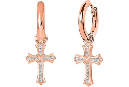 Men & Women 18K Rose Gold Plated CZ Cross Leverback Huggie Hoop Drop Earrings - Zdjęcie 1 z 4