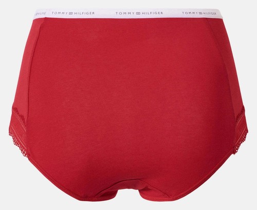 Tommy Hilfiger Women's Cotton Lace Logo Waistband Briefs 3-Pack - Red/Grey/Navy - Picture 5 of 10
