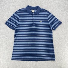 LACOSTE Shirt Men's Size 6 Blue Stripe Short Sleeve Crocodile Logo Pique Polo