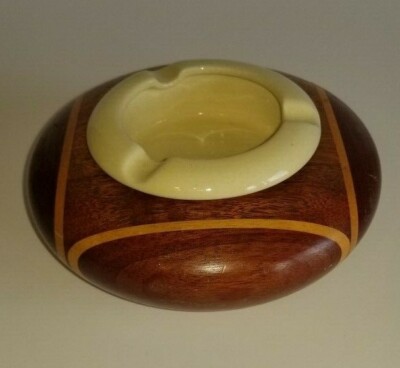 Vintage Malacca Wood Work Ashtray Malaysia Inlaid Detail Rare Collectible