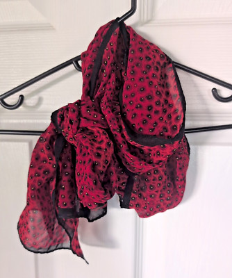 Donna Sharp Red & Black Dot Chiffon Oblong Scarf 10.5x35