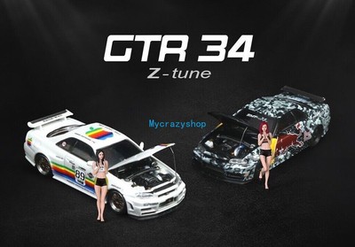 CR TM 1:64 JDM Skyline GTR R34 Z-Tune Figure Apple Model Diecast Metal Car