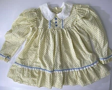 Mini World Girls Dress 4T Yellow Flowers Long Sleeve USA Style 6277 Vintage 