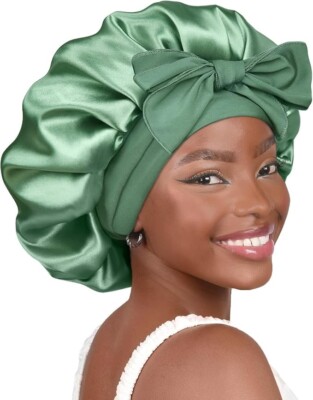 YANIBEST Silk Sleep Cap Satin Bonnet for Afro Hair, Sage BNIB UK