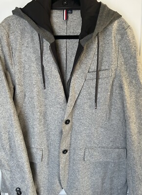 Tommy Hilfiger Felted Zip Coat Light Grey With Removable Hood Size 48