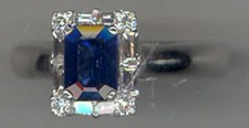 1.42CT DIAMOND  AAA SAPPHIRE 14KT WHITE GOLD 3D CLASSIC SQUARE ENGAGEMENT RING