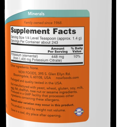 Citrato de potasio polvo puro 340 gramos 12 oz Now Foods 243 porciones por botella Foto 2 de 2