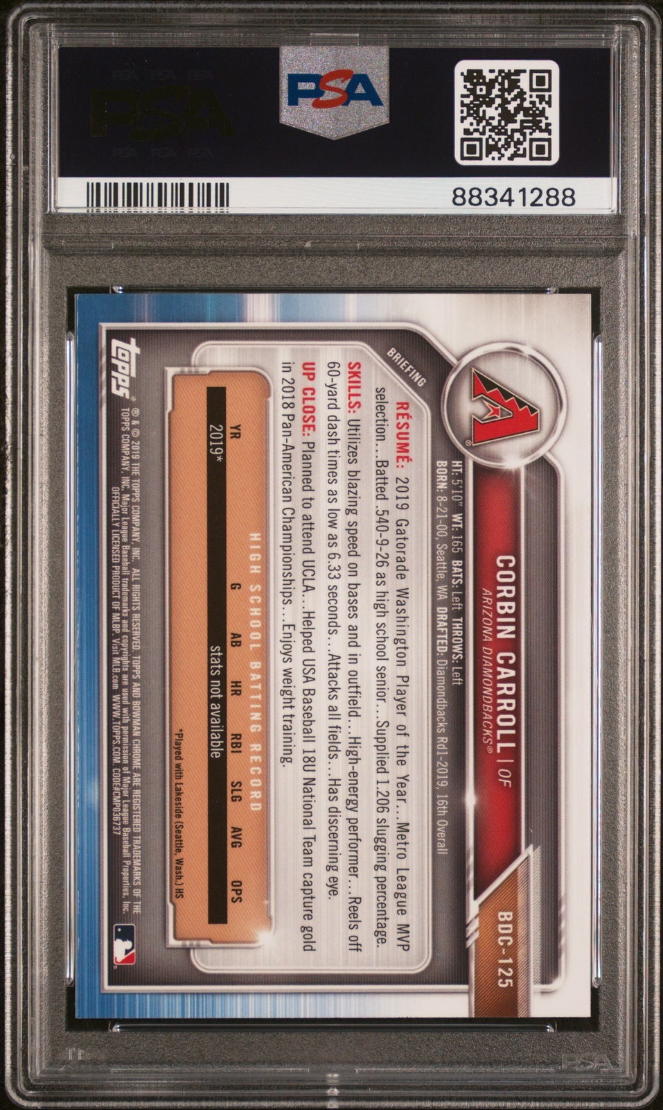 PSA 10 CORBIN CARROLL 1st 2019 Bowman Chrome Draft Rookie Card RC GEM MINT view 3