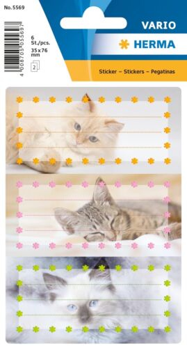 HERMA 5569 Book Labels for Labelling, Cats (76 x 35 mm, 6 Name Stickers, Paper,  - Foto 1 di 5