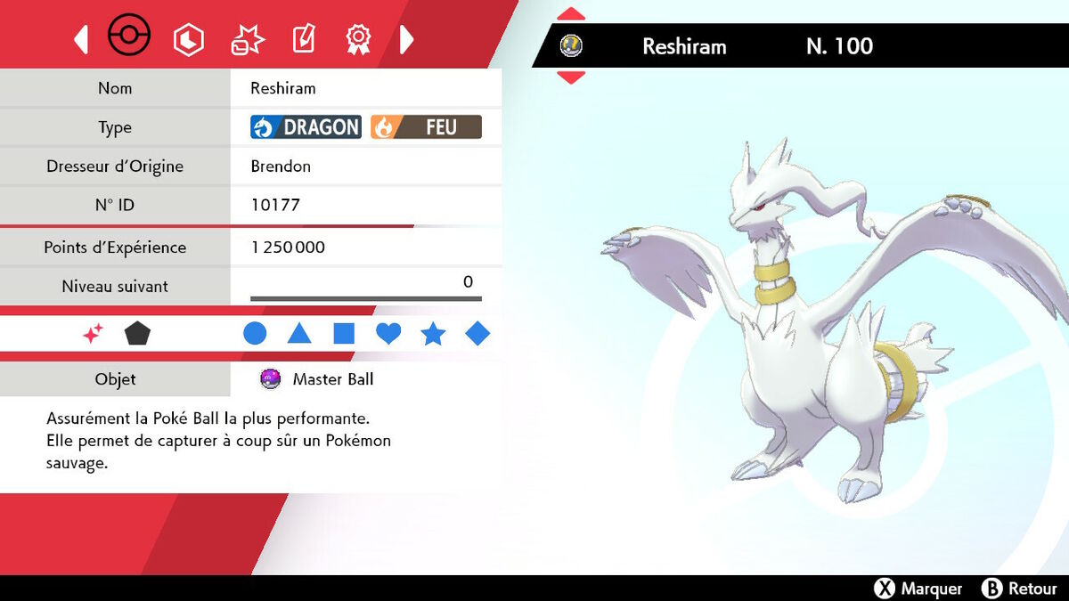 Pokemon RESHIRAM SHINY 6iv niveau 100 (épée/bouclier)