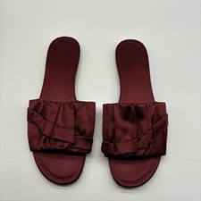 The Row Ellen Ruched Satin Sandal Slides Burgundy Open Toe Slip On Size 39.5