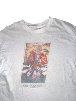 Vintage 90s Duke Ellington Piano Jazz Blues Art T-Shirt White XL Very Rare