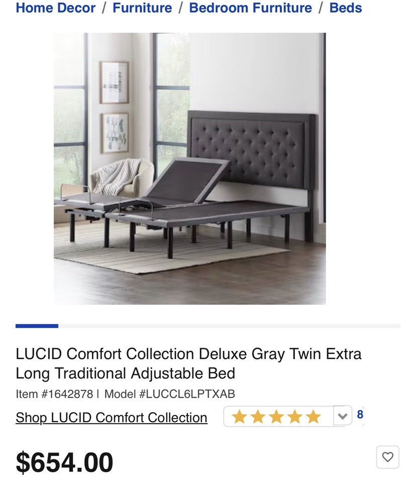 Lucid L150 Twin Xl Adjustable Bed Wireless Remote ZeroGravity Anti