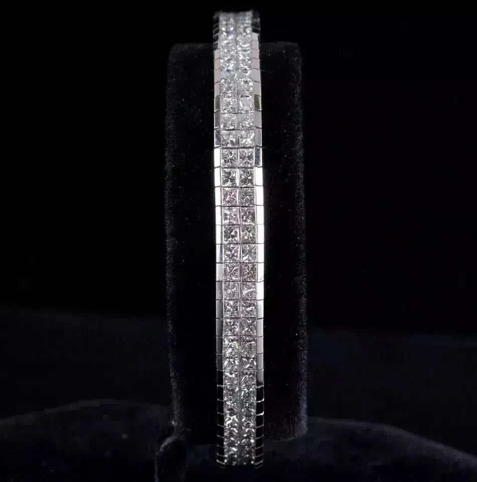 Encantador brazalete para hombre enchapado en oro blanco de 14 quilates con diamantes creados en laboratorio por princesa de 10 quilates Foto 2 de 4