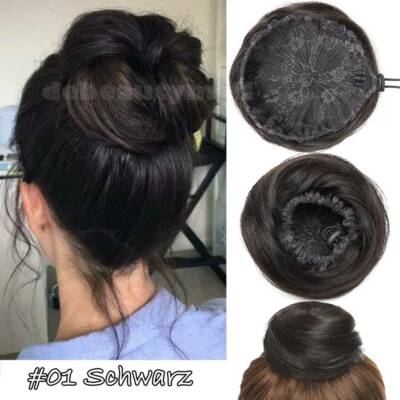 100% Remy Echthaar Extensions Haarteil Dutt Zopf Bun Gummiband Scrunchie Clip in