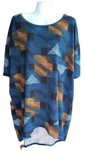 LuLaRoe Irma Womens Top Multicolor Geometric Teal Blue Gold Black XL NWT