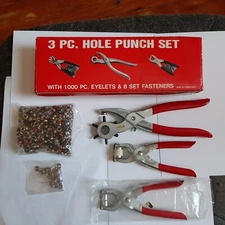 3 Pc. Hole Punch Set Complete In Box Hole Punch Snap Fastener, Eyelet Tool More